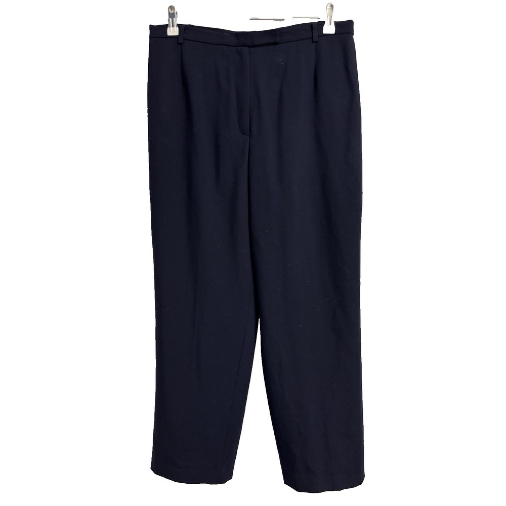 Liz Claiborne Women's 14P Blue Twill Trouser Straight 100% Wool Dress Pants
